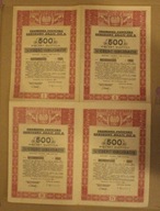 4 x 500 zł PIĘĆSET ZŁOTYCH 1/ 4 CZĘŚĆ OBLIGACJI POŻYCZKA ODBUDOWY KRAJ 1946