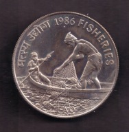 Indie Republika - 20 Rupia 1986 rok FAO - Rybołówstwo