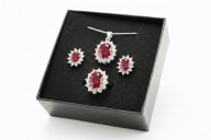 Biżuteria Srebrna 925 Rubinowy Owal 3-cz. Pudełko GRATIS Prezent