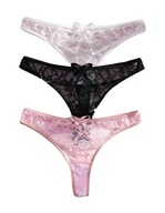 Koronkowe stringi z kokardką roz. L 3-pak