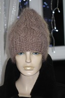 czapka beanie rekodzielo moher warkocze kawa z mlekiem