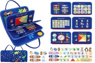 TABLICA MANIPULACYJNA SENSORYCZNA MONTESSORI ZEGAR MATERIAŁOWA WALIZKA 8w1