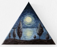Obraz ręcznie malowany, pejzaż, trójkąt 20x20x20cm