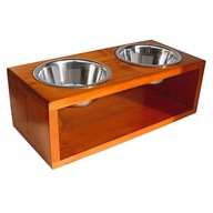 DREWNIANY STOJAK NA MISKI DLA ŚREDNIEGO PSA BUFET PSÓW BAR Z MISKAMI 2x0,9L
