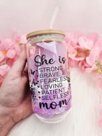 Kubek szklanka 500ml ze słomką i pokrywką prezent na Dzień Matki handmade