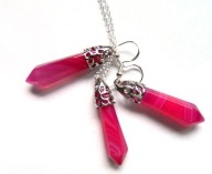 Różowy agat fuksja, piękny zestaw biżuterii w srebrze