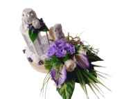 Stroiki Na Nagrobek - Latarenka Na Drewnie Fioletowe Kalie