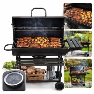 GRILL OGRODOWY WĘGLOWY Z POKRYWĄ TERMOMETREM PÓŁKI POPIELNIK GRAND CZARNY