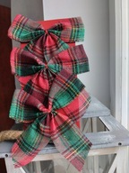 Świąteczne kokardy w szkocką kratę kokardki na choinkę do dekoracji prezent