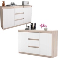 KOMODA ZE SZUFLADAMI DĄB SONOMA BIAŁA BEZUCHWYTOWA DO SALONU SZAFKA AGA