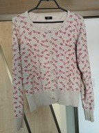 SWETER DAMSKI BAWEŁNIANY KREMOWY W CZERWONE WZORKI R.42/44