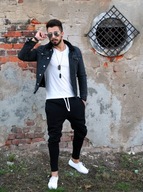 button obniżony krok czarne spodnie dresowe dres S