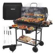 GRILL WĘGLOWY OGRODOWY DUŻY Z POKRYWĄ RUSZT PÓŁKI POPIELNIK PRZENOŚNY