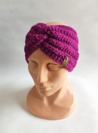 Opaska ręcznie robiona na drutach, fuksja.