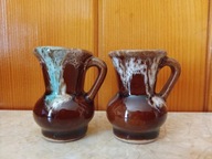 Komplet wazoników szkliwionych, kamionka PRL VINTAGE wys. 5 cm