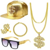Zestaw Złotych AKCESORIÓW HIP HOP Czapka OKULARY Łańcuch Bransoleta Zdjęć