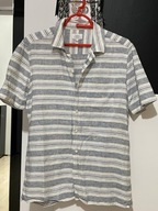 S Koszula Next biała oryginalne niebieskie pasy len bawełna rozmiar M