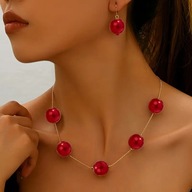 KOMPLET AKRYL PERŁOWY PEREŁKI PERŁAMI PERŁA NASZYJNIK KOLCZYKI CZERWONY