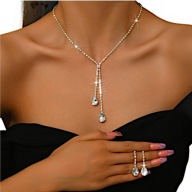 Komplet eleganckiej bizuterii Kolczyki Naszyjnik Ślubny Srebrny Cyrkonie