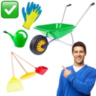 TACZKA DLA DZIECI ZABAWKA ZESTAW NARZĘDZI PLASTIKOWYCH KONEWKA RĘKAWICZKI