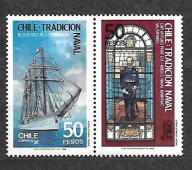 CHILE -żaglowiec "Esmeralda" - Witraż z muzeum 1988 ** Mi 1231-2 (1667)