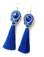 Kolczyki sutasz chabrowe niebieskie złote chwost kobaltowe ślub wieczorowe