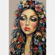 Kobieta abstrakcja kwiaty obraz na płótnie 55x80 olejny wiosna łąka kolor