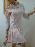 sukienka z białym kołnierzykiem falbankowe mankiety VINTAGE retro S/M