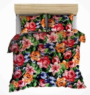pościel mikrofibra 220x240 + 2x70x80 guzik Pr 07 bajeczne kwiaty