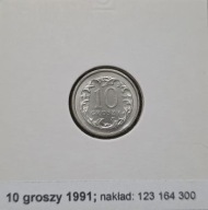 *P[0704] POLSKA 10 groszy 1991 III Rzeczpospolita Orzeł (heraldyka) *Holder