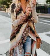 PONCHO PONCZO NARZUTKA AZTECKIE PERU frędzle paski