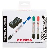 Zebra pisaki suchościeralne 3 szt. dwustronne + gumka ścieracz + GRATIS