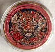 TYGRYS, PRZEPIĘKNY ZŁOCONY NUMIZMAT, 43 MM, KOLOR !!!