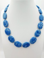 Naszyjnik LAPIS LAZULI Naturalny HEMATYT Duże Owale PREZENT Srebrzysty 47cm