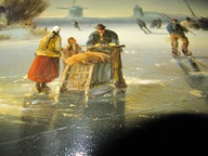 -Przepiekny Stary Obraz Zabawy na Lodzie olejny XIXw