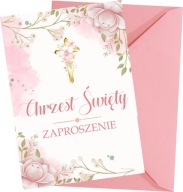 Zaproszenia na CHRZEST ŚWIĘTY różowe dla dziewczynki 12 szt + koperta