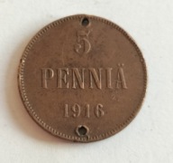 moneta Finlandia pod okupacją 5 pennia 1916 car Mikołaj II (6)