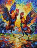 R Marciniak obraz olejny na płótnie 40x50cm ''Rywale''