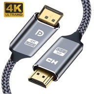 Kabel DisplayPort do HDMI 4K 60Hz 2 metry Plecionka Mega Mocny