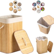 KOSZ NA PRANIE DUŻY BAMBUSOWY BEŻOWY WOLNOSTOJĄCY POKRYWA PROSTOKĄTNY 72l