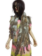 SZAL futrzany futro królik z jenotem frędzle