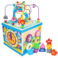 DREWNIANY SORTER KOSTKA EDUKACYJNA Z LABIRYNTEM KSZTAŁTY ALFABET XTECH