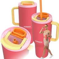 KUBEK TERMICZNY ZE SŁOMKĄ KAMBUKKA RIO 950ML SZCZELNY BIDON PINK PAPAYA