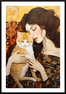 A2 KOLOROWY PLAKAT OBRAZ KOTY KOT KOBIETA Z RUDYM KOTEM