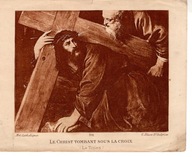 CHRYSTUS UPADA POD KRZYŻEM - obrazek z lat 40-tych