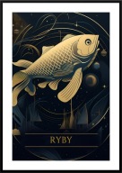 A2 GRANATOWY PLAKAT ZNAK ZODIAKU RYBY KOSMOS GALAKTYKA, DO DOMU NA PREZENT
