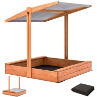 PIASKOWNICA DREWNIANA Z DASZKIEM REGULOWANYM DO OGRODU DREWNIANA 120X120 CM