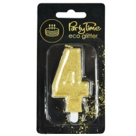 Świeczka 4 cyferka CZTERY czwórka - brokat złoty GOLD, urodziny PARTY.