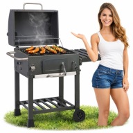 GRILL WĘGLOWY OGRODOWY DUŻY PALENISKO ŻELIWNY RUSZT POKRYWA KOMIN TERMOMETR