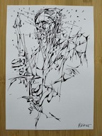 ORYGINALNY RYSUNEK TUSZEM JAZZMAN SAKSOFONISTA II IMPROWIZACJA